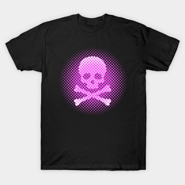 Neon Pink Skull and Crossbones Creepy Gothic Scary Fun Modern Art T-Shirt by HelloShine